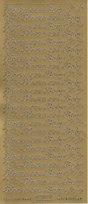 Stickervel Hoera een Baby goud  10 x 23 cm