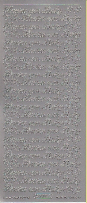 Stickervel Hoera een Baby zilver  10 x 23 cm