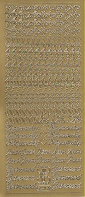 Stickervel Cijfers & Tekst goud  10 x 23 cm