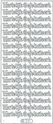 Sticker vel Hartelijk Gefeliciteerd Gotisch  10 x 23 cm