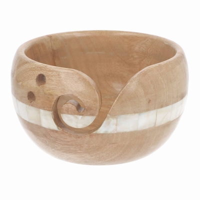 Yarn bowl mangohout en parelmoer 15x9cm