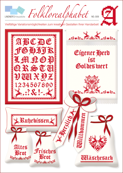 Lindner's borduurpatroon Folklore alfabet rood 