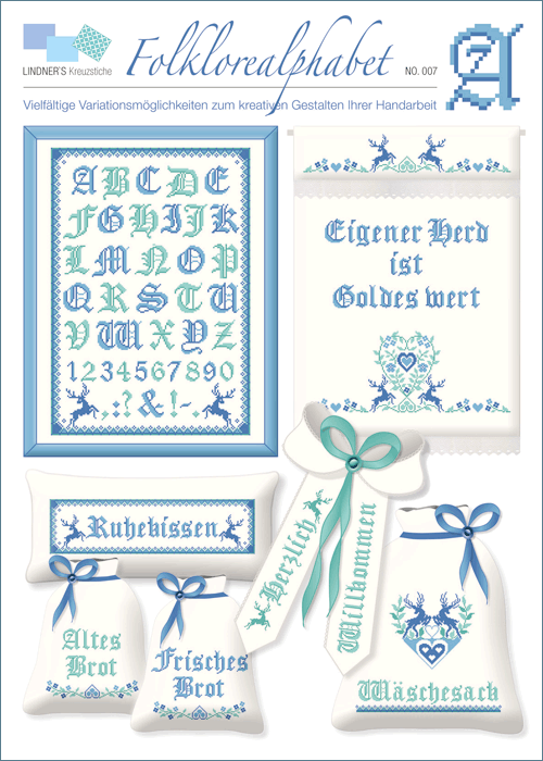 Lindner's borduurpatroon Folklore alfabet blauw 