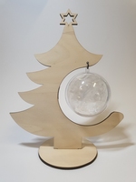 Houten kerstboom met transparante bal 8 cm 