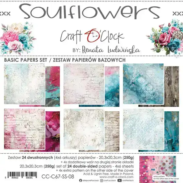 Craft O Clock Soulflowers 20 x 20 basic paper pad 20x20 cm